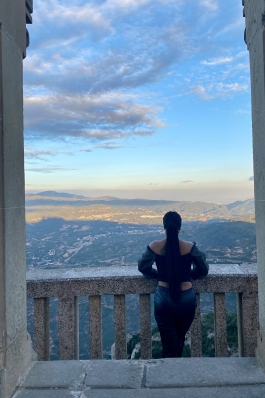 Najauna White looks out over a balcony in Barcelona, Spain