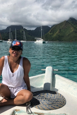 Mari Masuda on a boat