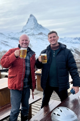 Paul Winkle and his son toasting
