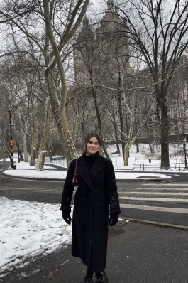 A photo of Lillian with a snowy backdrop
